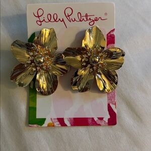 Lilly Pulitzer oversized orchid earrings GOLD METALLIC NWT